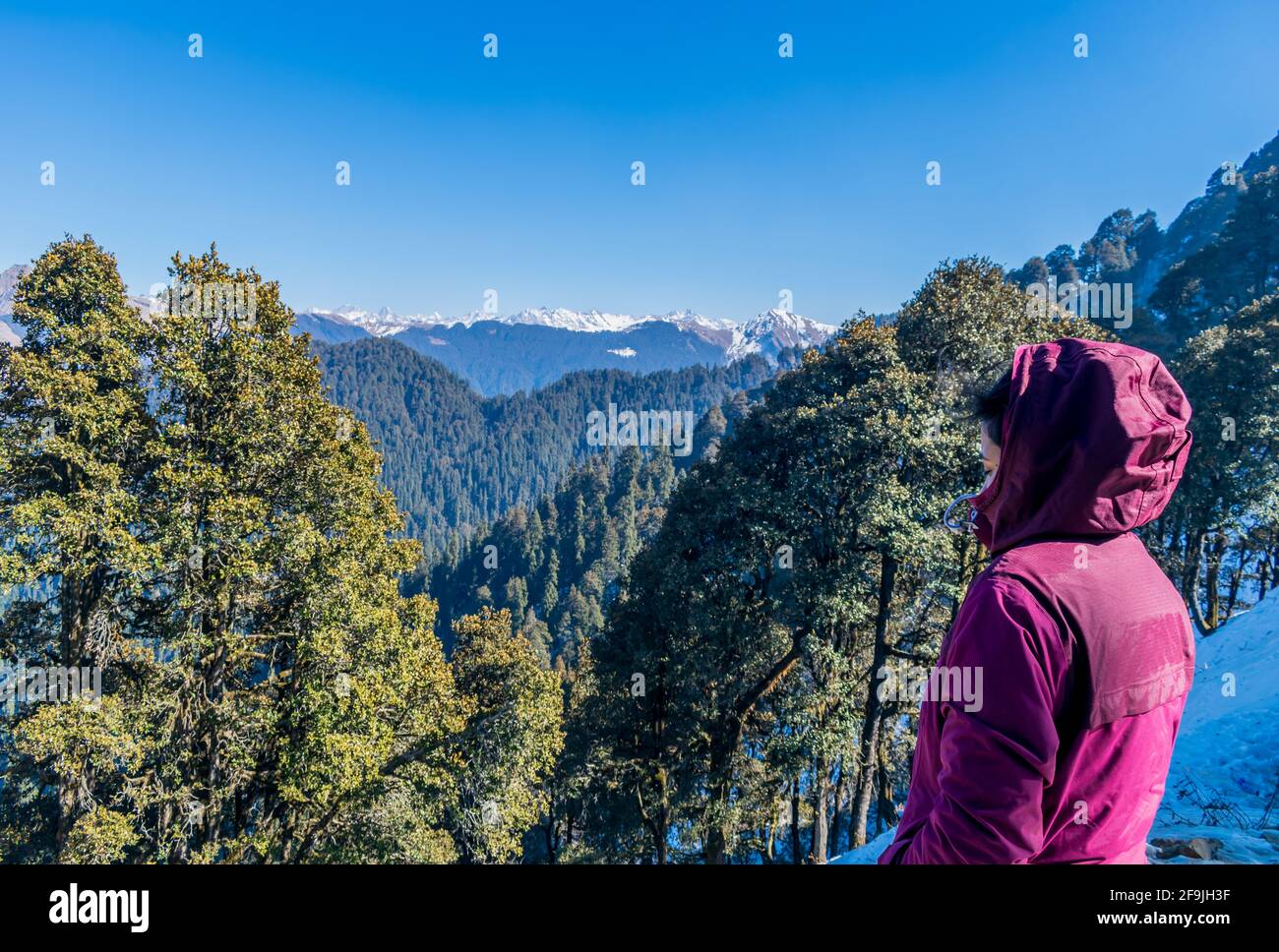 Snow capped mountain ranges, Jalori Pass, Tirthan Valley, Himachal Pradesh, India Stock Photo