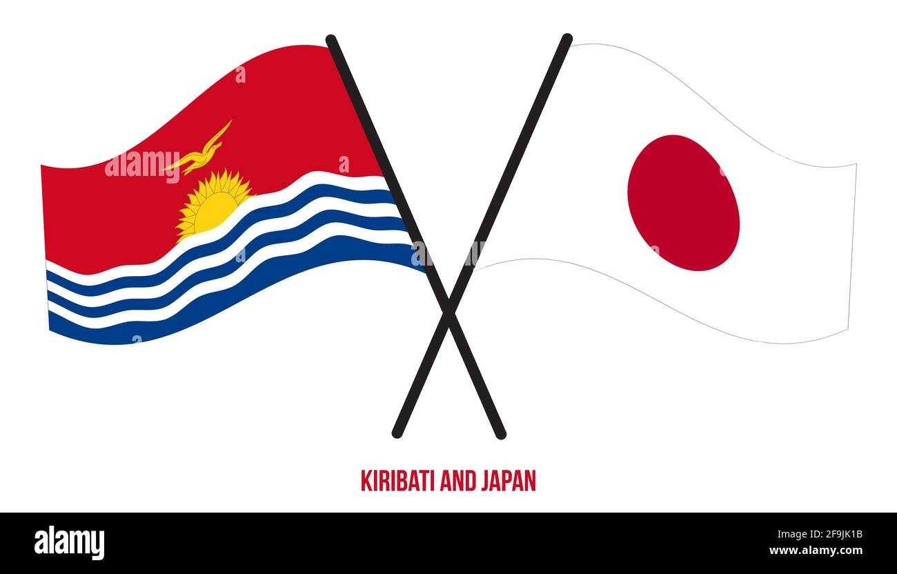 Kiribati and Japan Flags Crossed And Waving Flat Style. Official