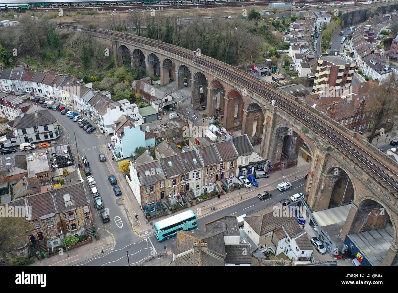 Aerial view of train track leading into Brighton station Stock Photo Alamy