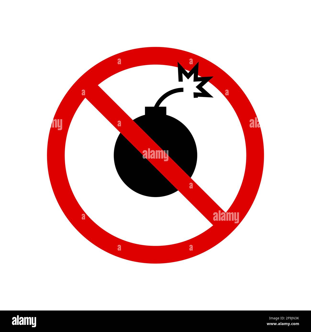 No bomb. Prohibition explosives sign. Forbidden round sign. Vector illustration isolated on white. Stock Vector