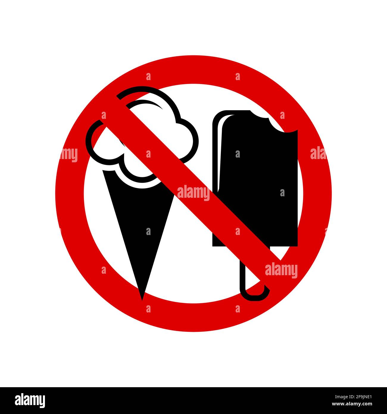 No ice cream. Prohibition sign. Forbidden round sign. Vector