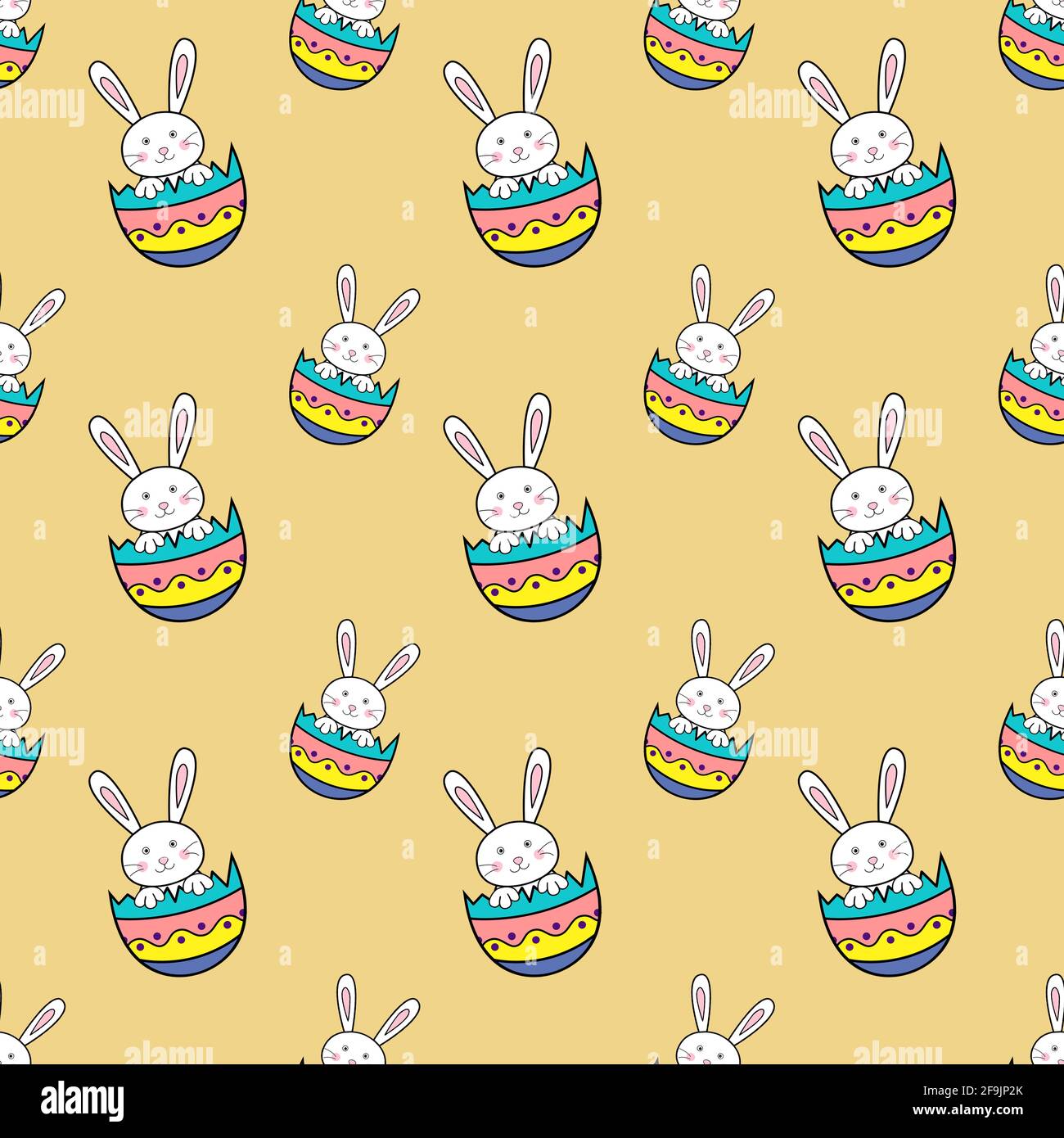 Happy Easter seamless pattern with rabbit in egg shell on orange ...