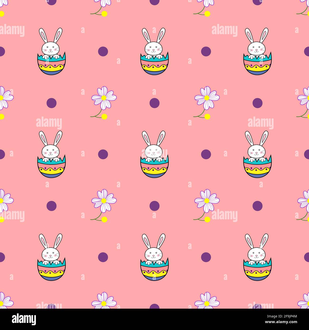Happy Easter seamless pattern with rabbit in egg and flower shell on ...