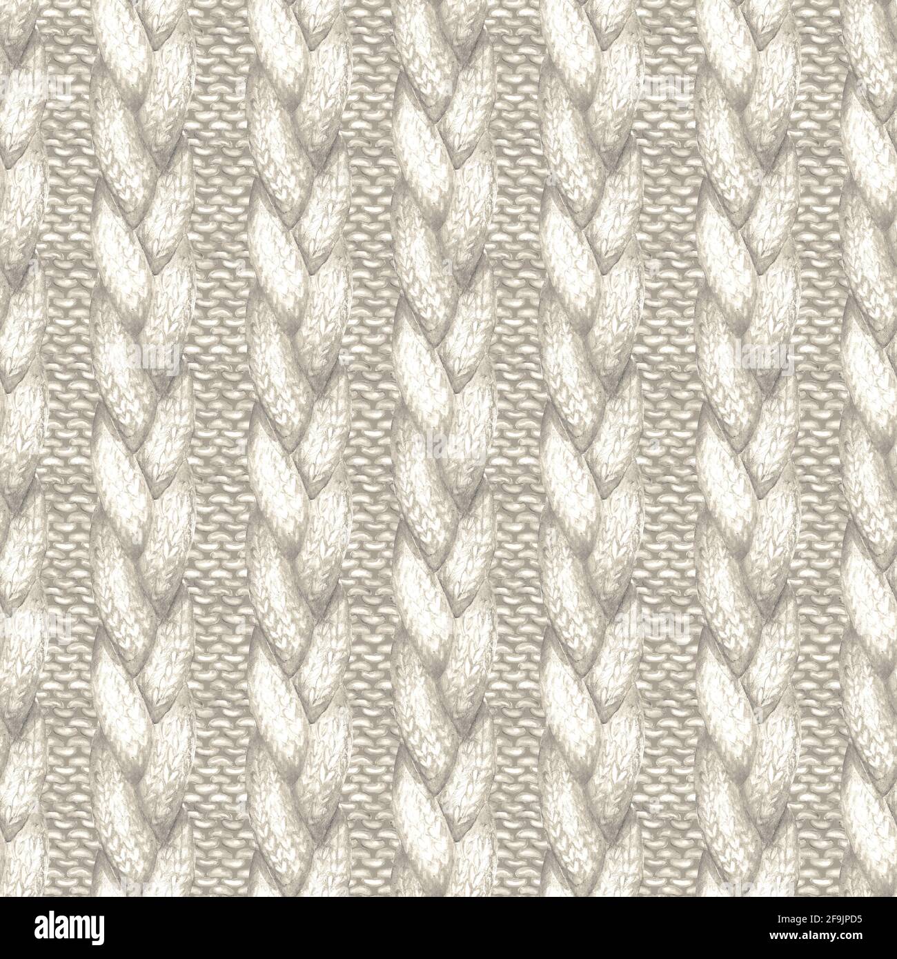 White realistic knitted seamless pattern. Watercolor hand paint knit ...