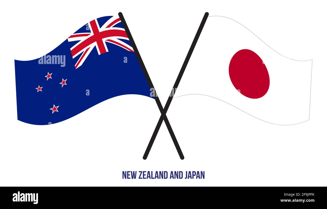 Zealand Japan Flags And Waving Flat Style. Official Proportion. Correct Colors Stock Vector Image & Art - Alamy