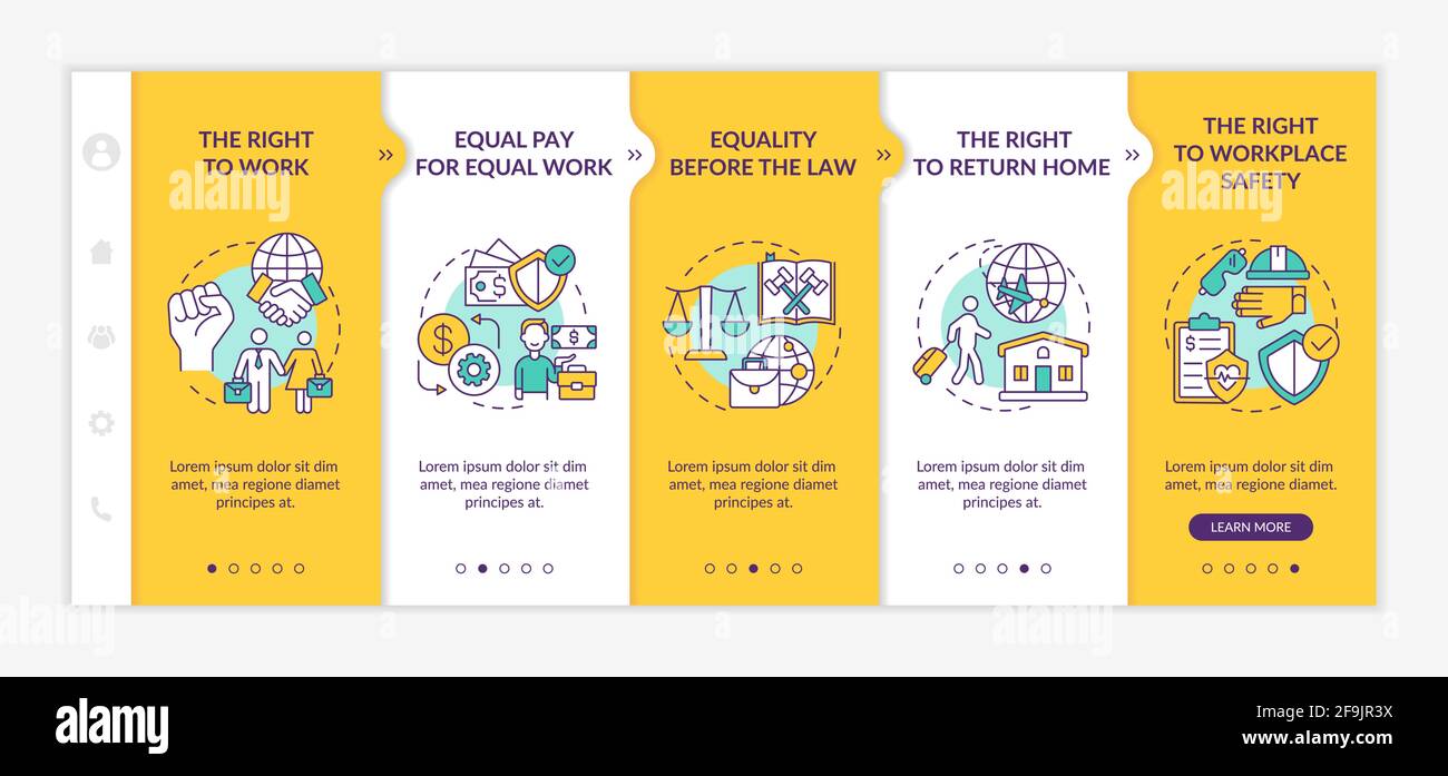 Immigrant worker rights onboarding vector template Stock Vector