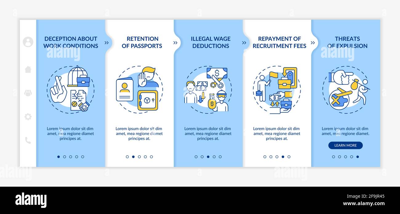 Migrant workers rights abuse onboarding vector template Stock Vector