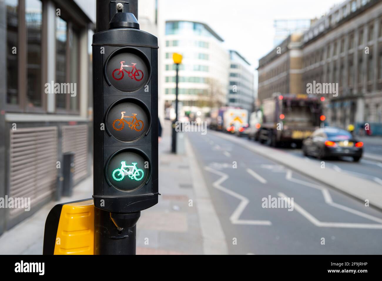 Green bike traffic lights Stock Photo