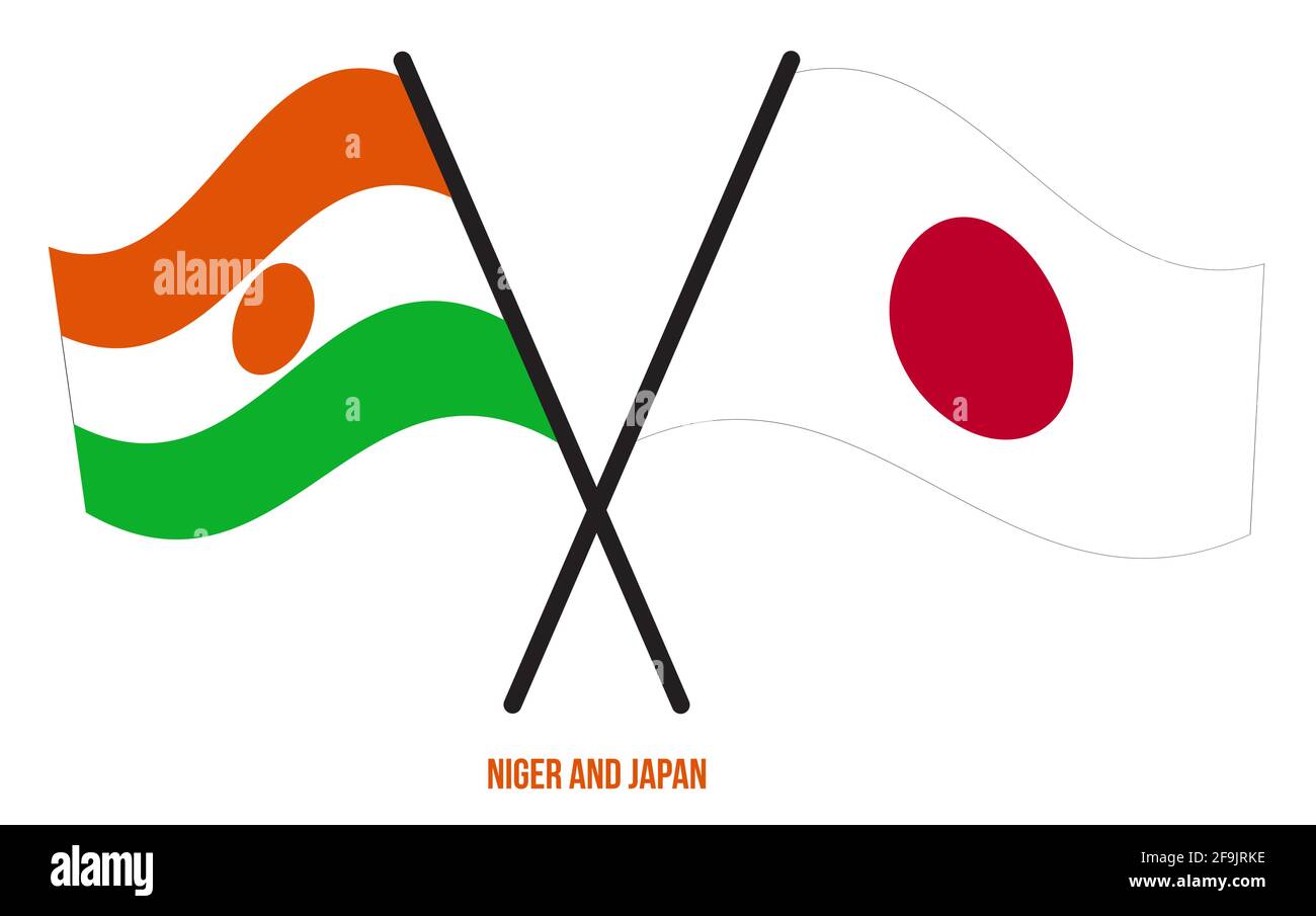 Niger And Japan Flags Crossed And Waving Flat Style Official niger-and-japan-flags-crossed-and-waving-flat-style-official