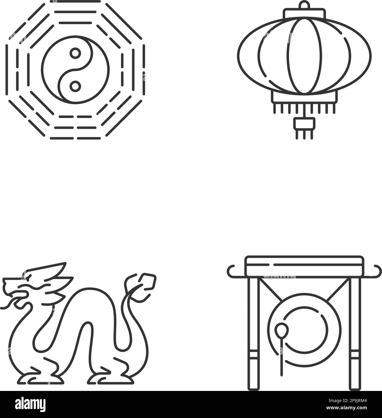 Lunar New Year attributes linear icons set Stock Vector