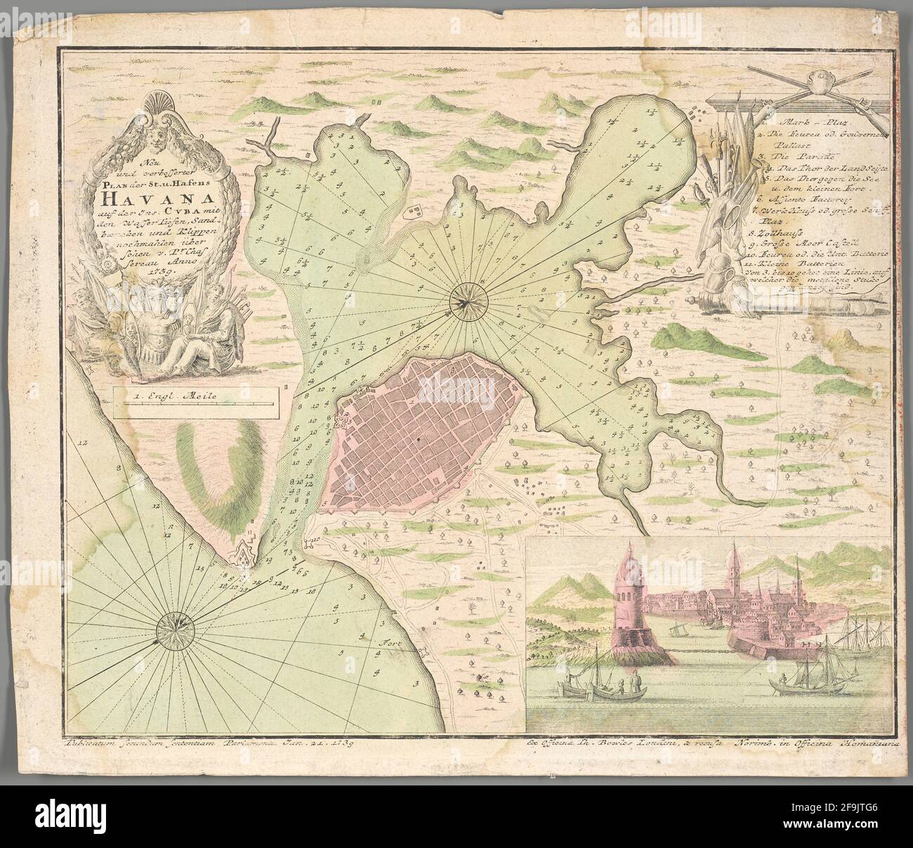 Vintage hand drawn Homann's map of - from 18th century. All maps are beautifully colored and illustrated showing known world at moment. Stock Photo