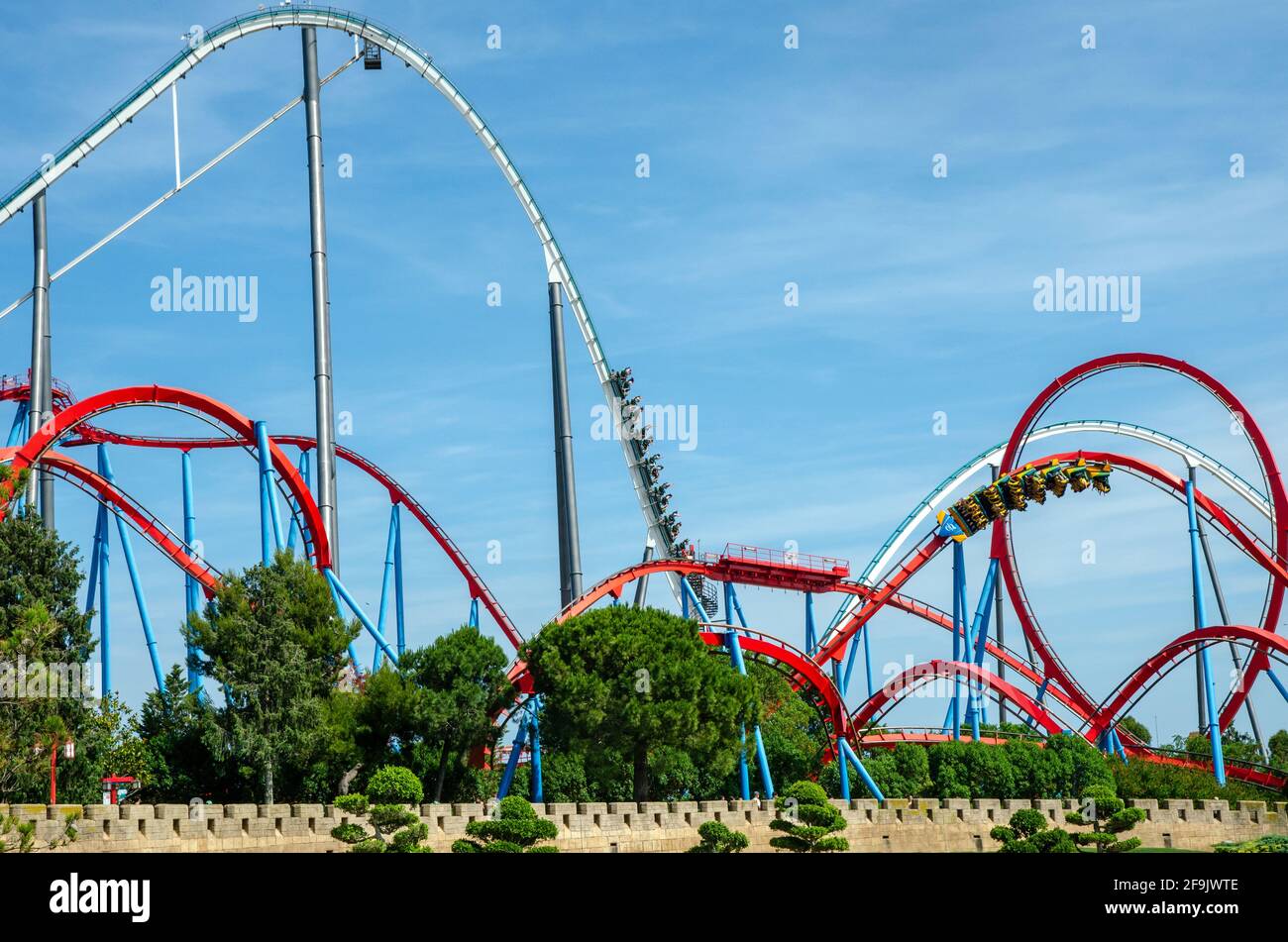 Big Roller Coaster in Port Aventura Amusement Park in Spain in a sunny day  Stock Photo - Alamy