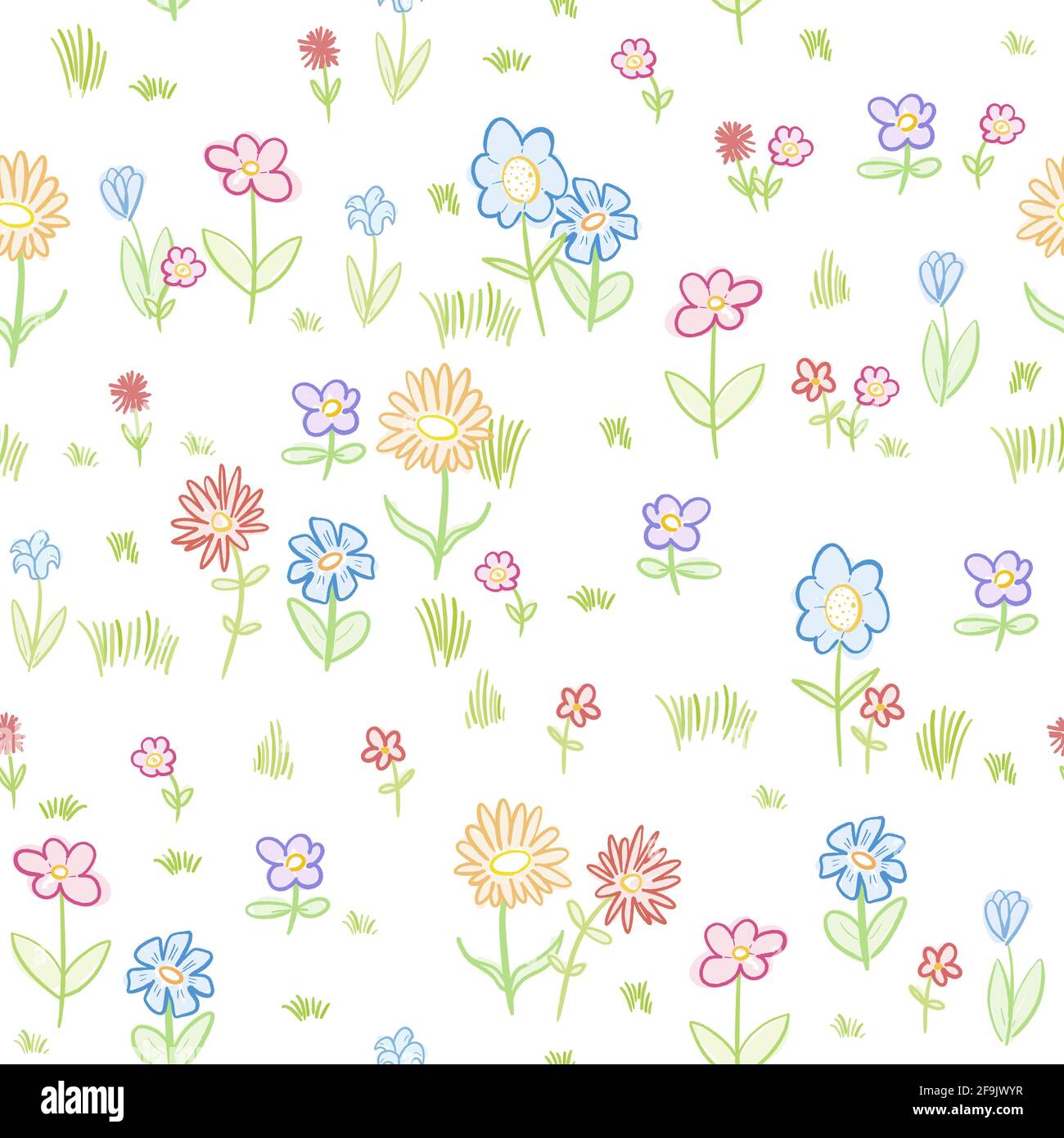 Handdrawn flower background. Flower fabric vector design. Hand drawn flower doodle pattern