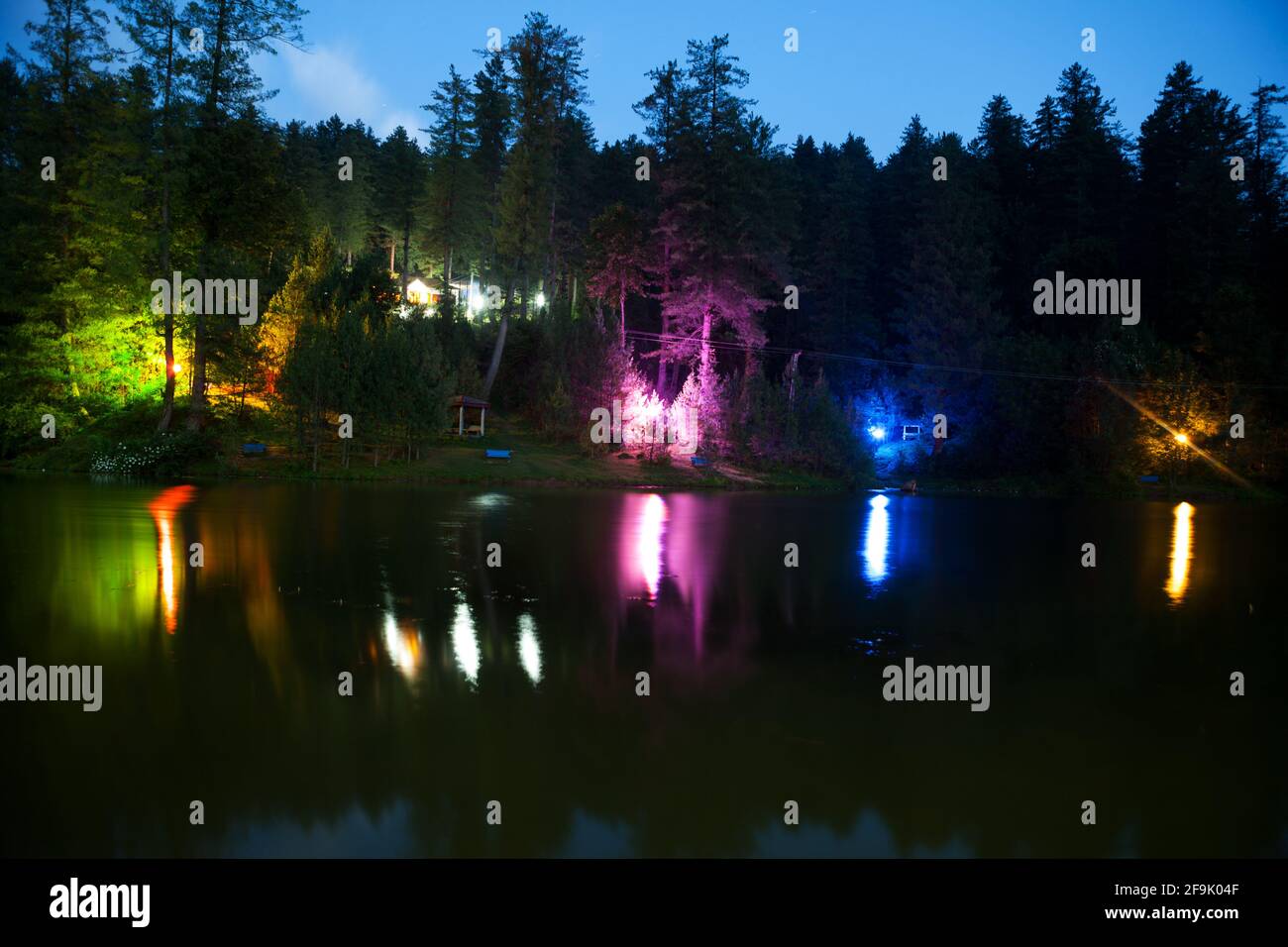 Reflection of tourist resort in Banjosa Lake in Rawalakot District of Pakistan Administered