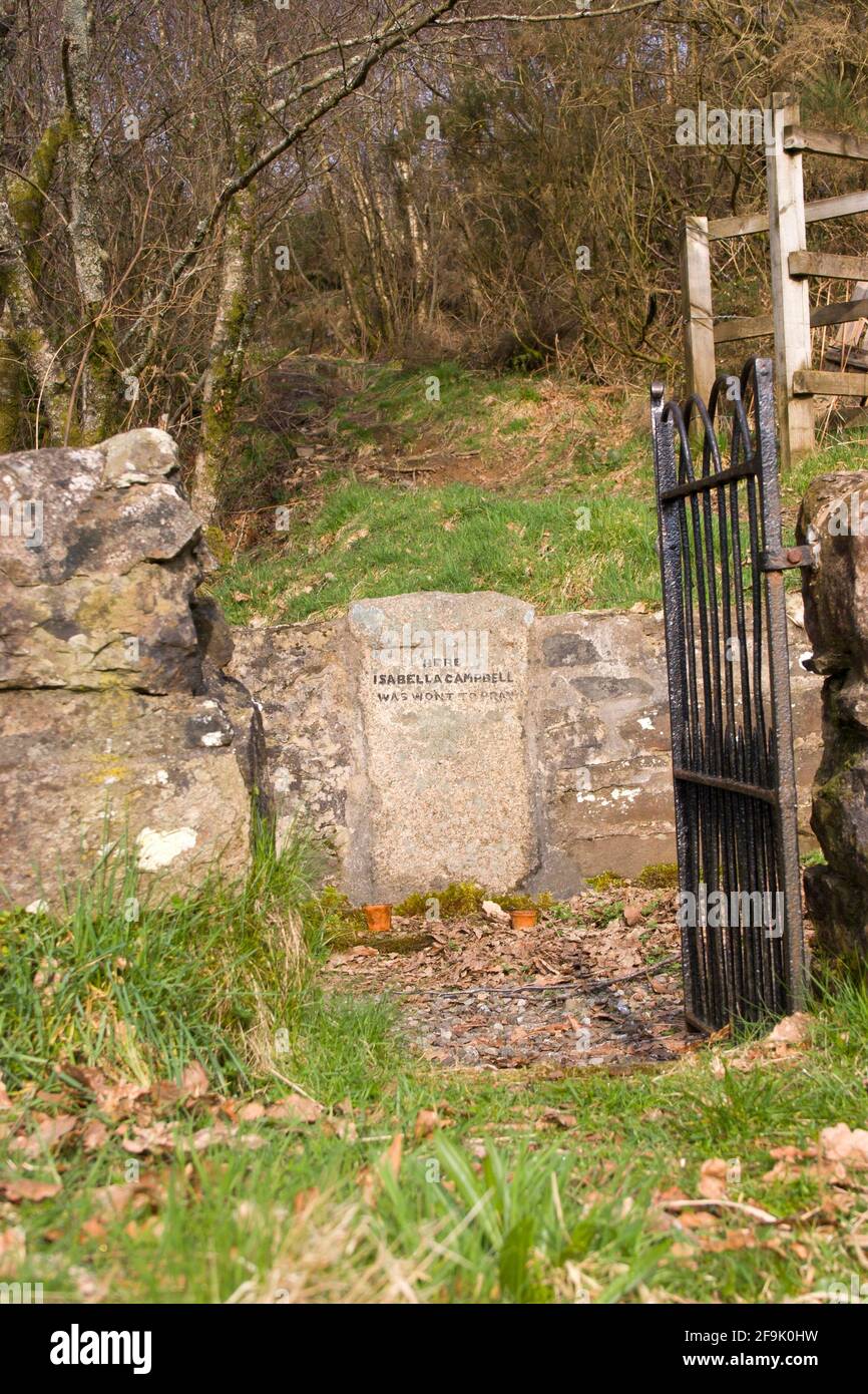 The memorial to Isabella Campbell, show many think of as a saint, and sister of Mary Campbell, founder of the Holy Catholic Apostolic Church, at Garel Stock Photo