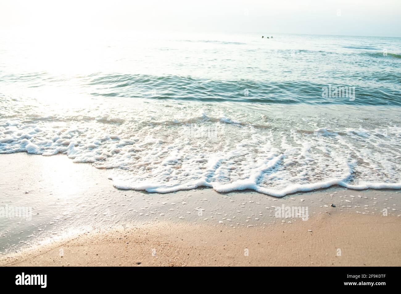 Close Up Wave Sand Beach Sea Foam. Closeup of sea wave with foam on ...