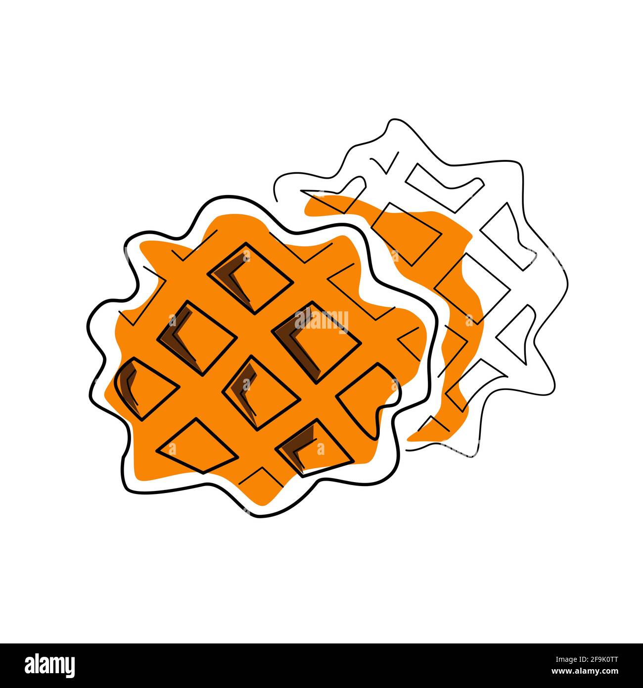 hand drawn two belgian waffles dessert outline with colors vector illustration Stock Vector