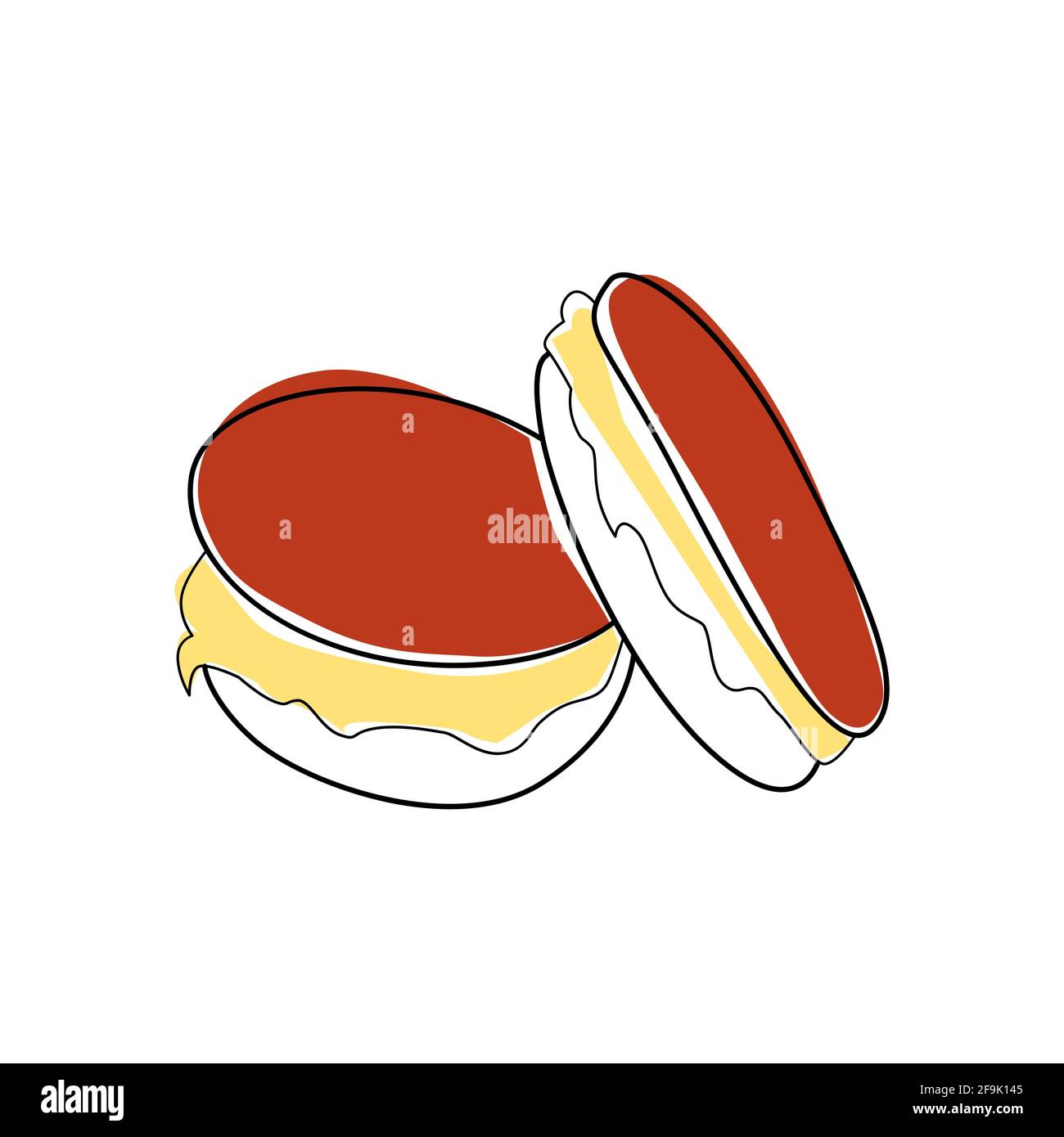 Outlined two pastel colored macaroons vector illustration isolated on white Stock Vector