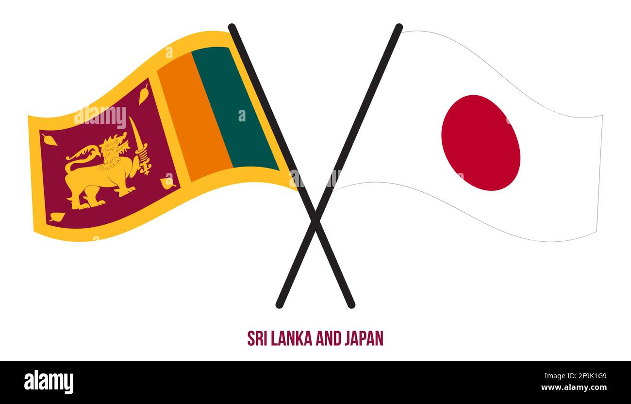 Sri Lanka and Japan Flags Crossed And Waving Flat Style. Official Proportion. Correct Colors