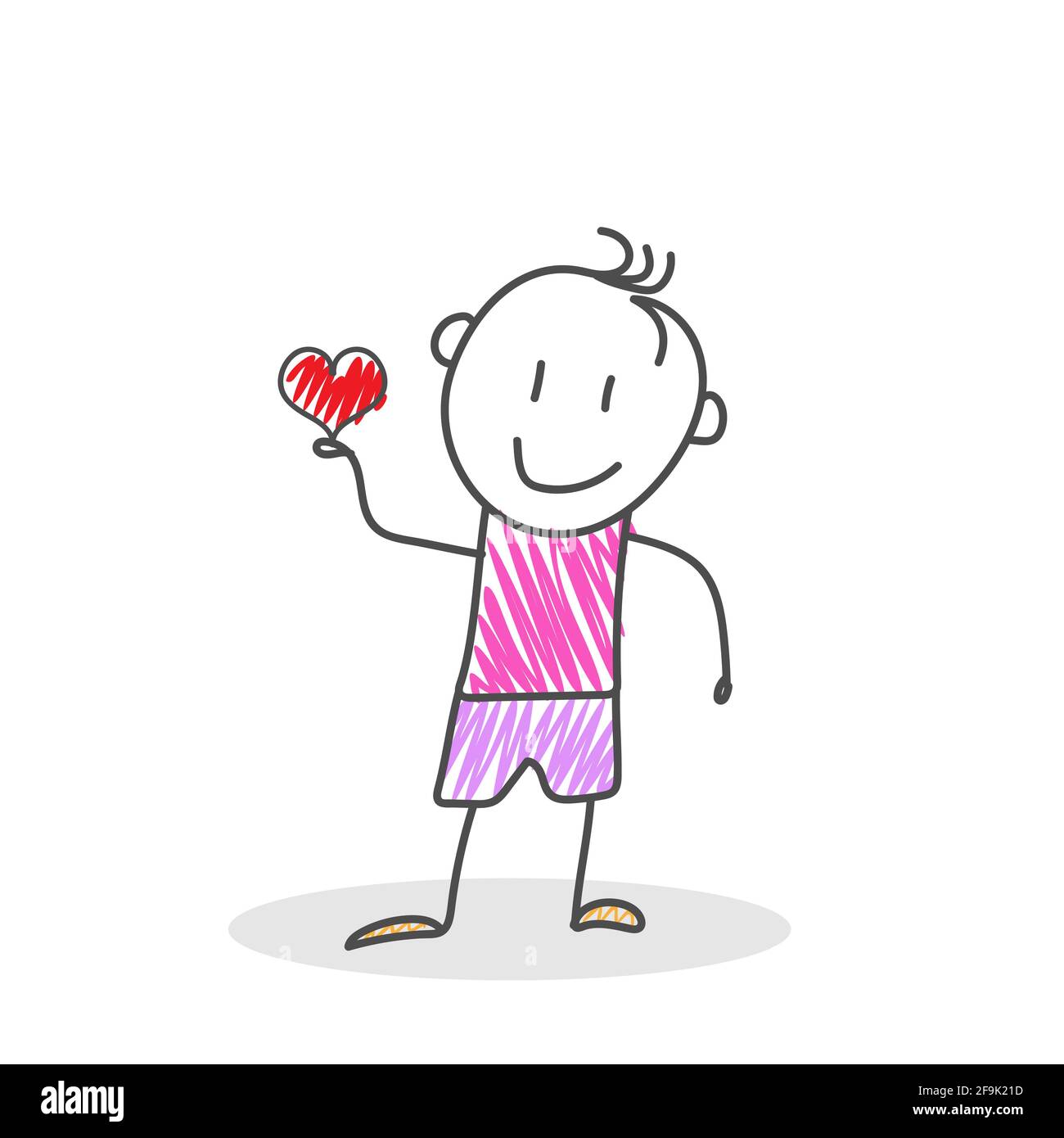 Cartoon character of a boy with a heart in his hand. Simple editable ...