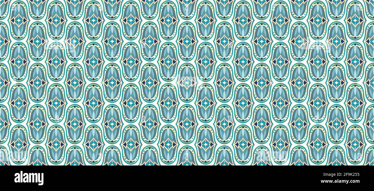 Background with islamic patterned turquoise tiles. Floral and geometric ethnic ornaments Stock Vector
