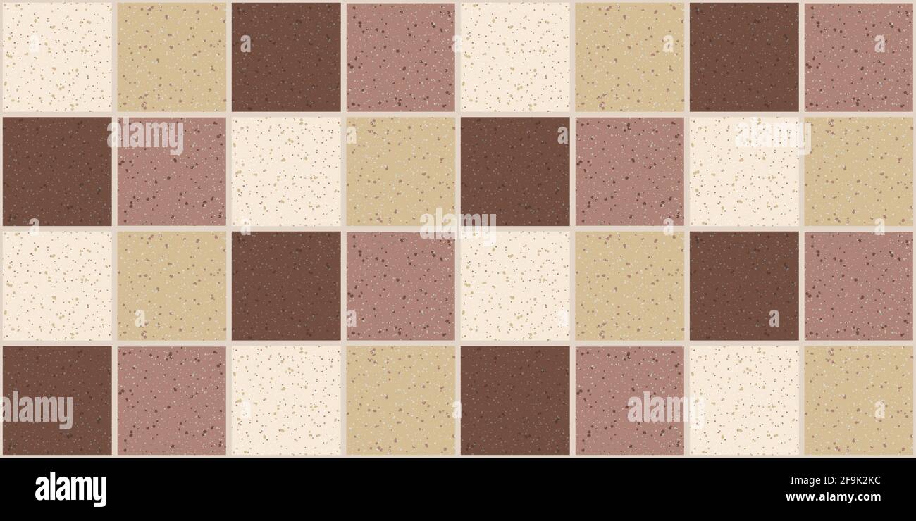 Background square stone tiles in beige and brown with dots and spots. Geometric wallpaper Stock Vector
