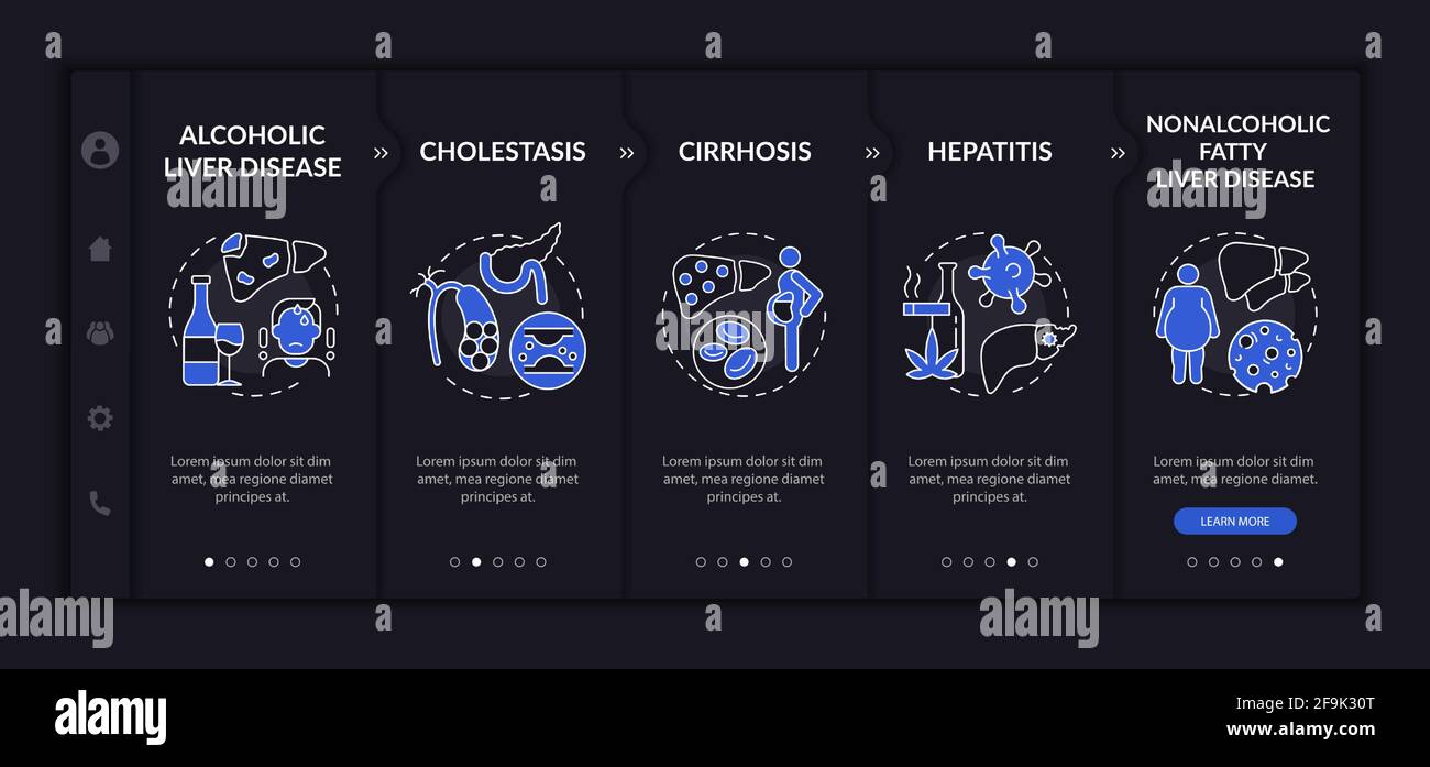 Hepatic illness types onboarding vector template Stock Vector