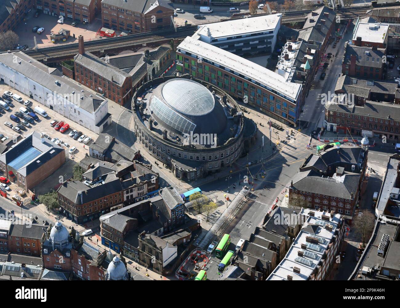 aerial view of the Grade 1 listed Leeds Corn Exchange (which is now a shopping centre), in the Calls, Leeds LS1 Stock Photo