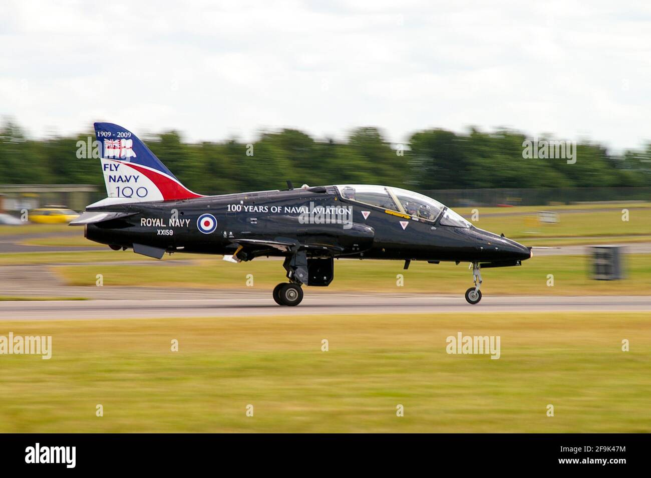 British Aerospace BAe Hawk T1 jet trainer plane with special Fleet Air Arm, Royal Navy centenary, 100 years of naval aviation, Fly Navy 100 scheme Stock Photo