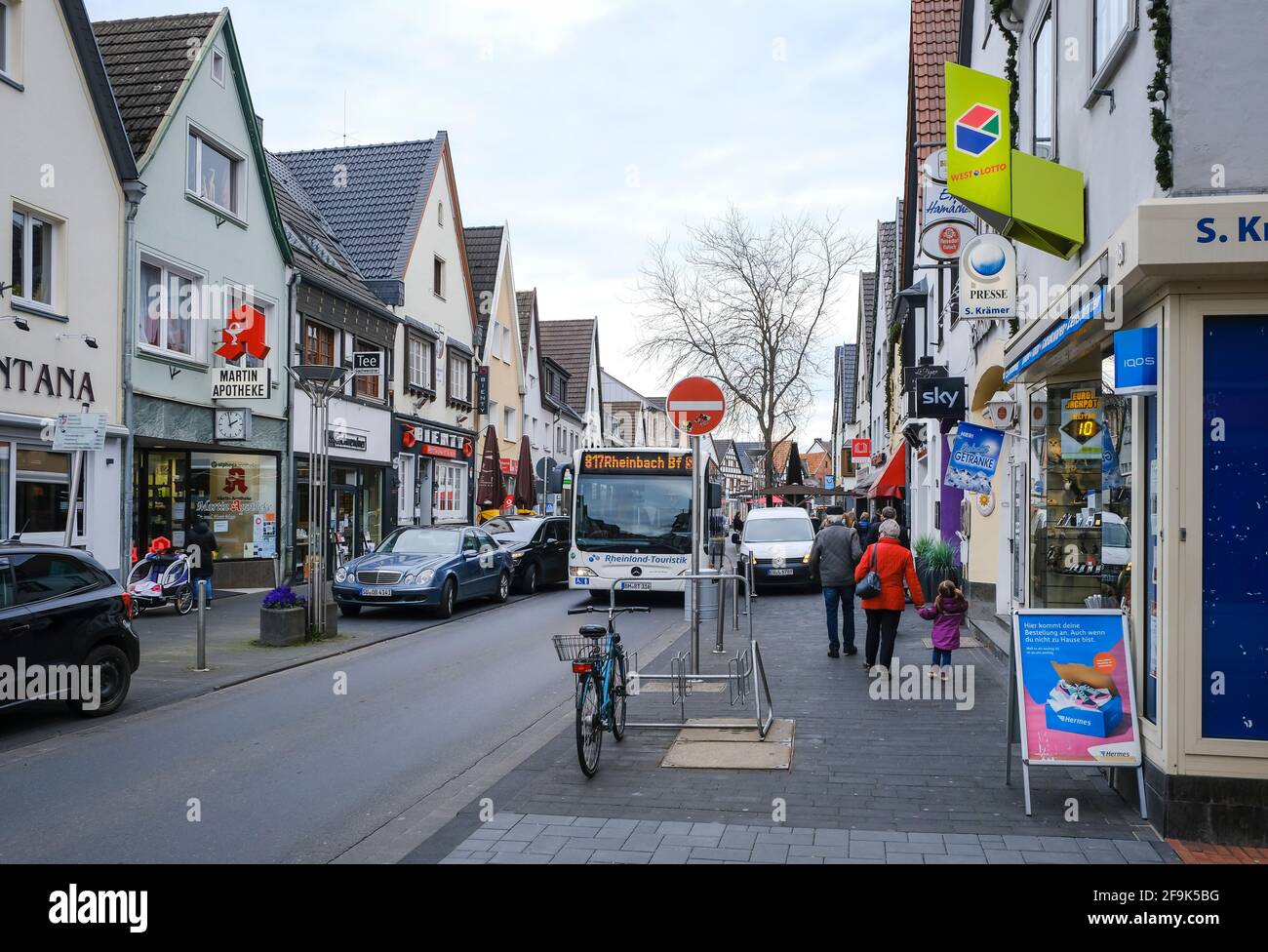 Rheinbach, North Rhine-Westphalia, Germany - Main street in times of Corona pandemic, Rheinbach participates in Corona study by Hendrik Streeck, the t Stock Photo