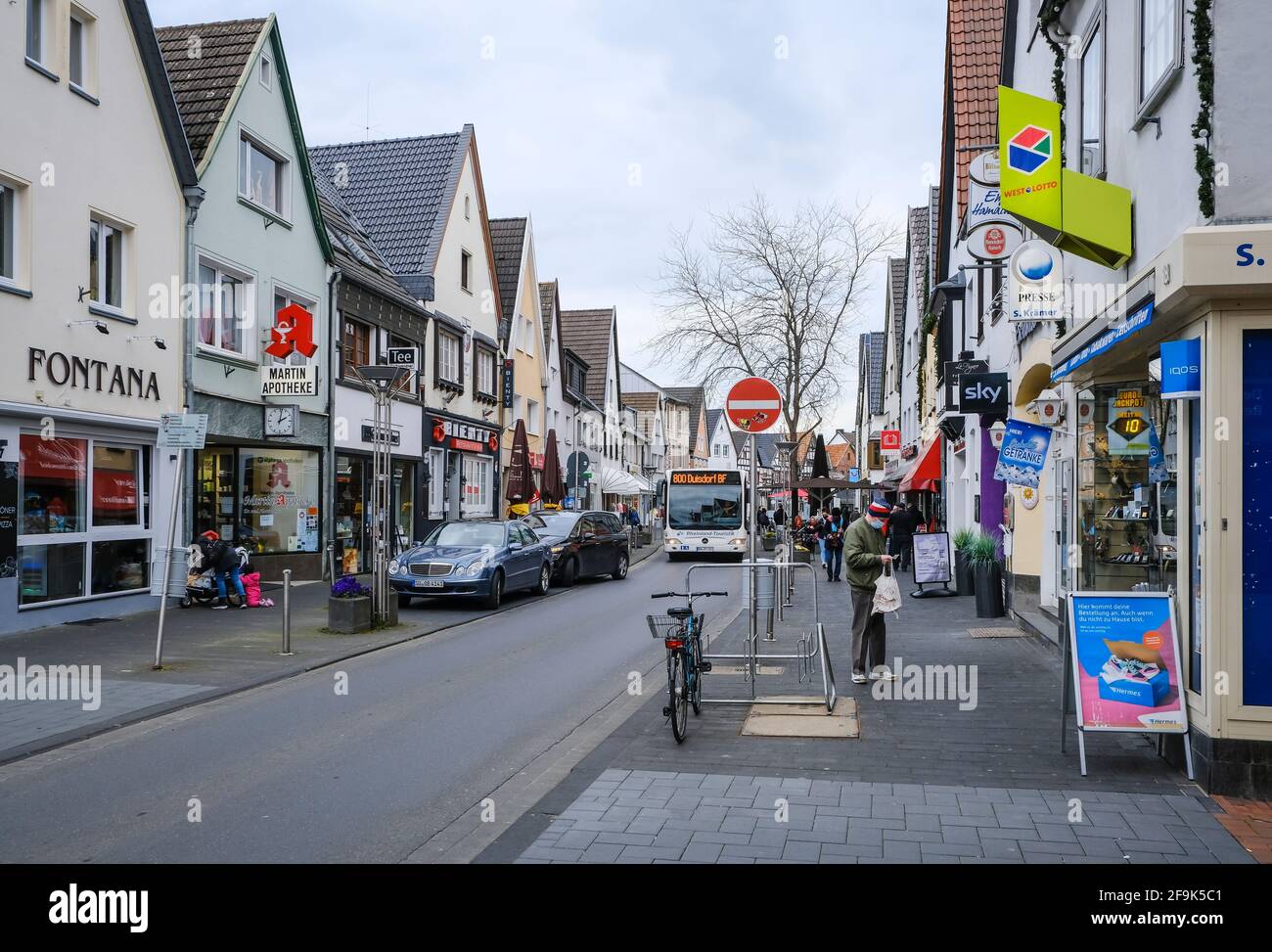 Rheinbach, North Rhine-Westphalia, Germany - Main street in times of Corona pandemic, Rheinbach participates in Corona study by Hendrik Streeck, the t Stock Photo