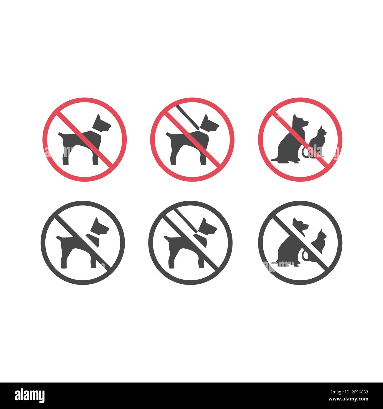 No pets red prohibition vector sign. Dogs on a leash and pets not