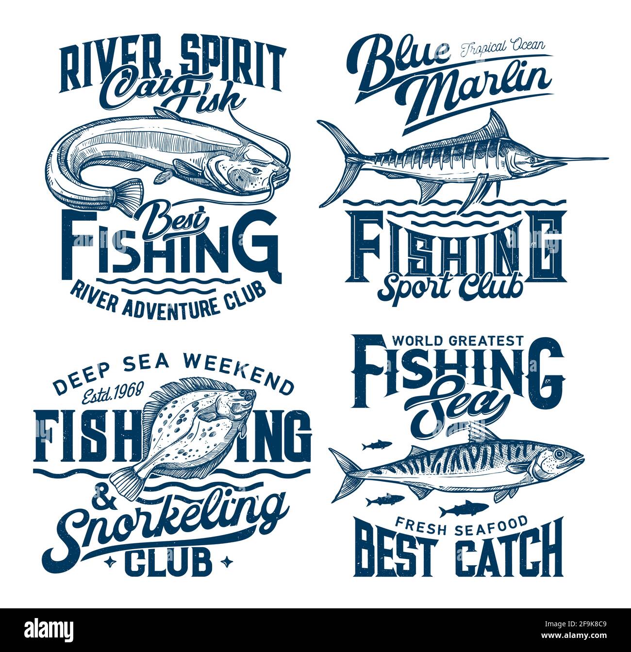 Fishing and snorkeling club marine t-shirt prints with fishes and