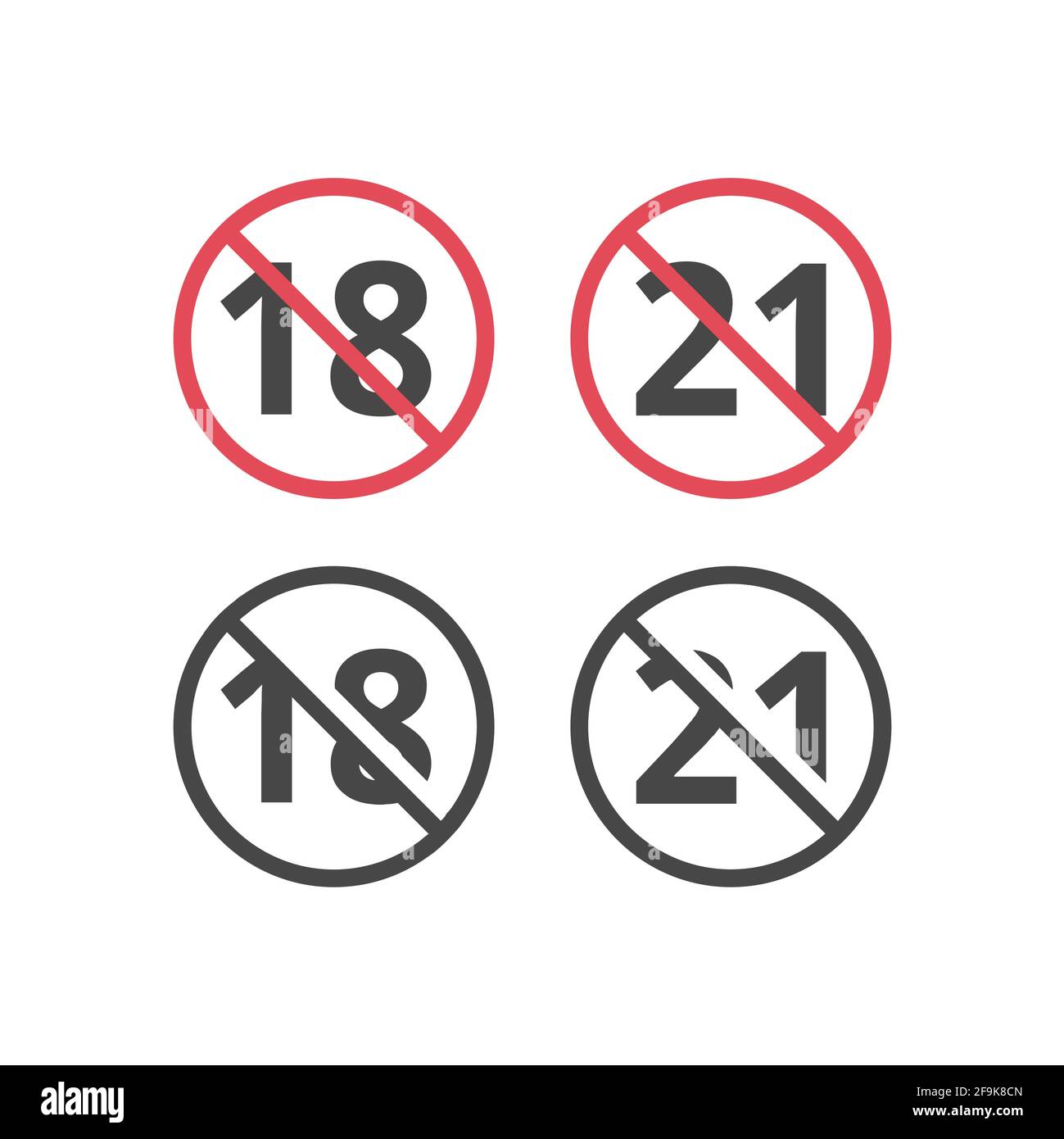 No underaged red prohibition vector sign. People under 18 and 21 not allowed icon. Stock Vector