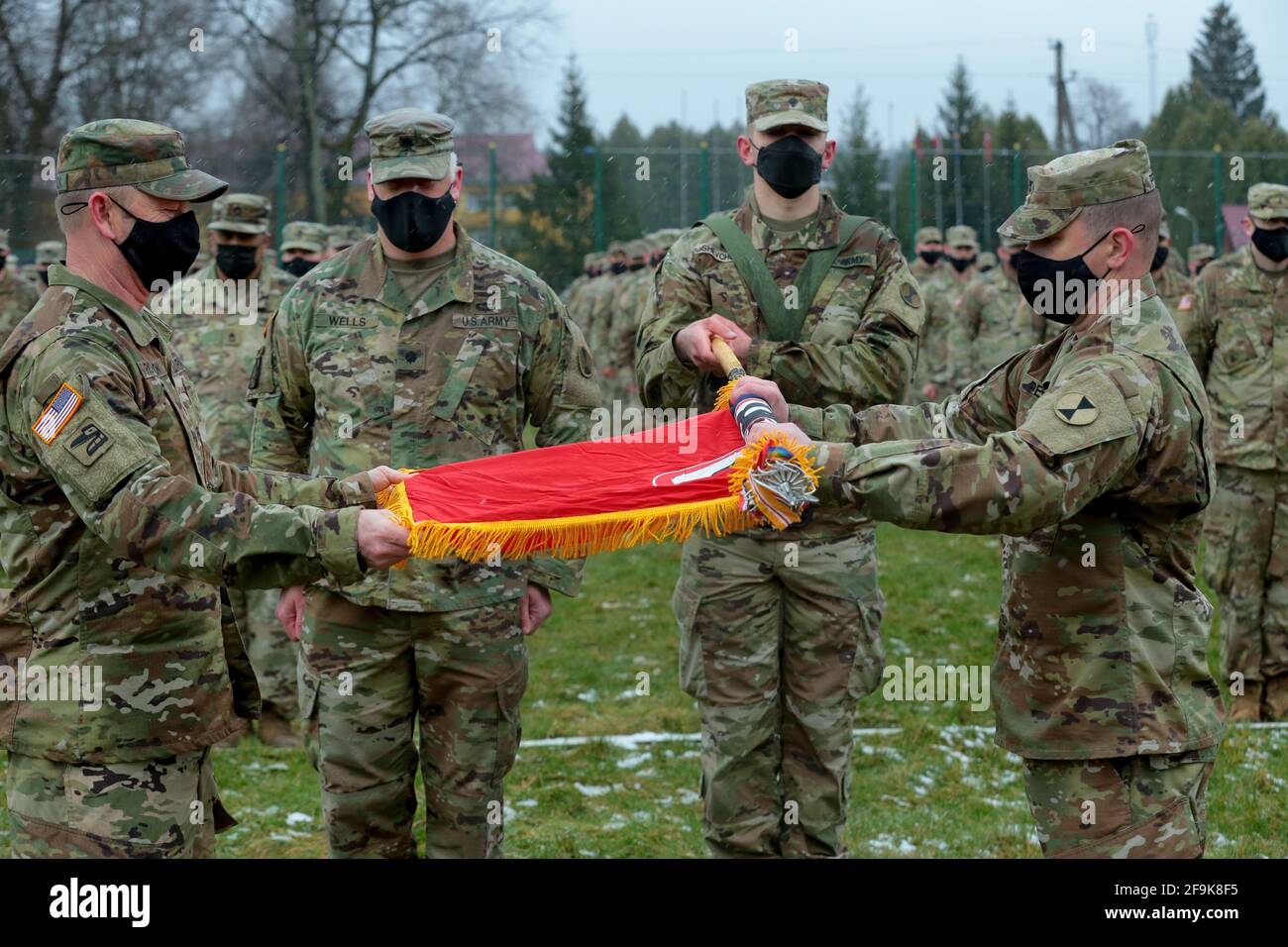 LVIV REGION, UKRAINE - APRIL 16, 2021 - US Army officers are pictured during the official rotation ceremony of the Joint Multinational Training Group- Stock Photo