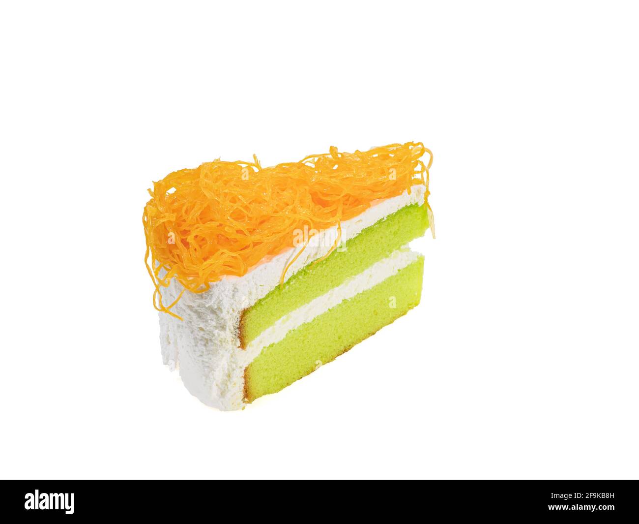 Sweet egg floss cake, a close up of Thai homemade sliced creamy cake ...