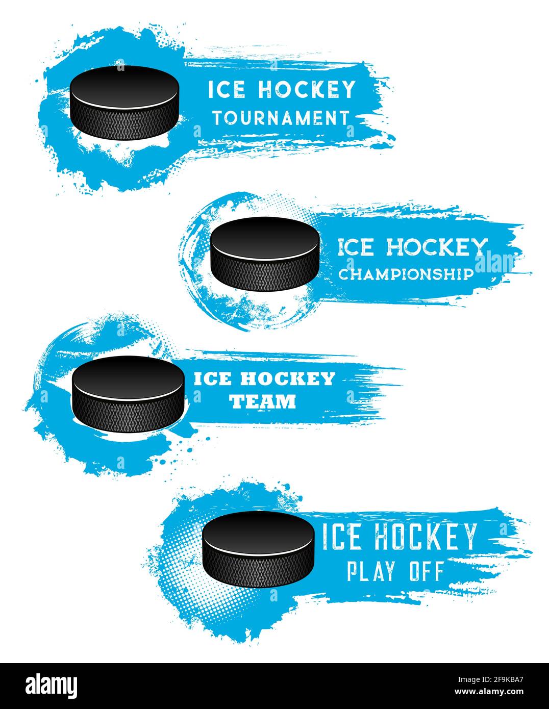 Ice hockey banners, puck on ice arena, match cup vector halftone