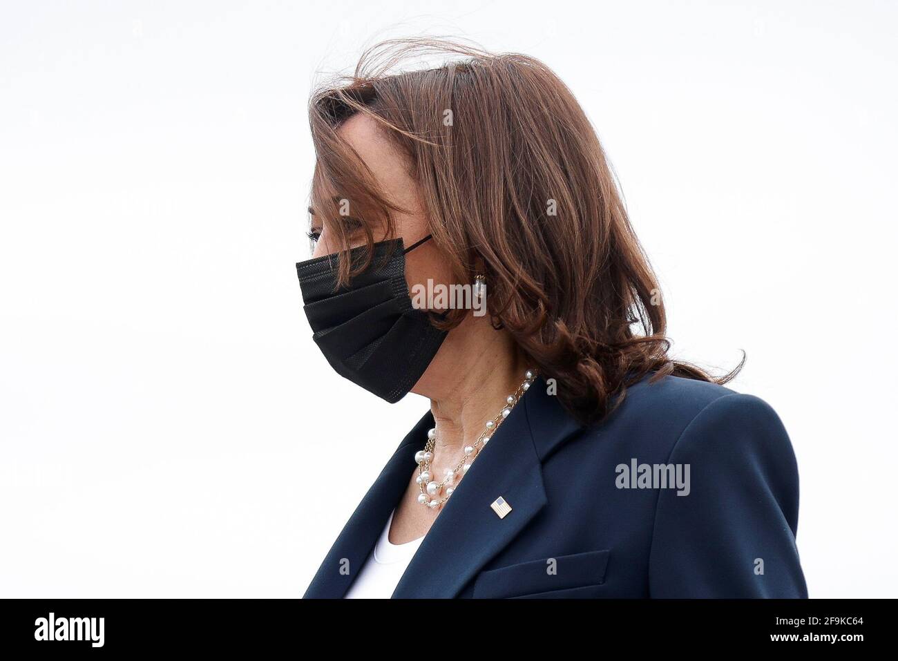 U.S. Vice President Kamala Harris descends from Air Force Two at Piedmont Triad International Airport in Greensboro, North Carolina, U.S. April 19, 2021. REUTERS/Tom Brenner Stock Photo