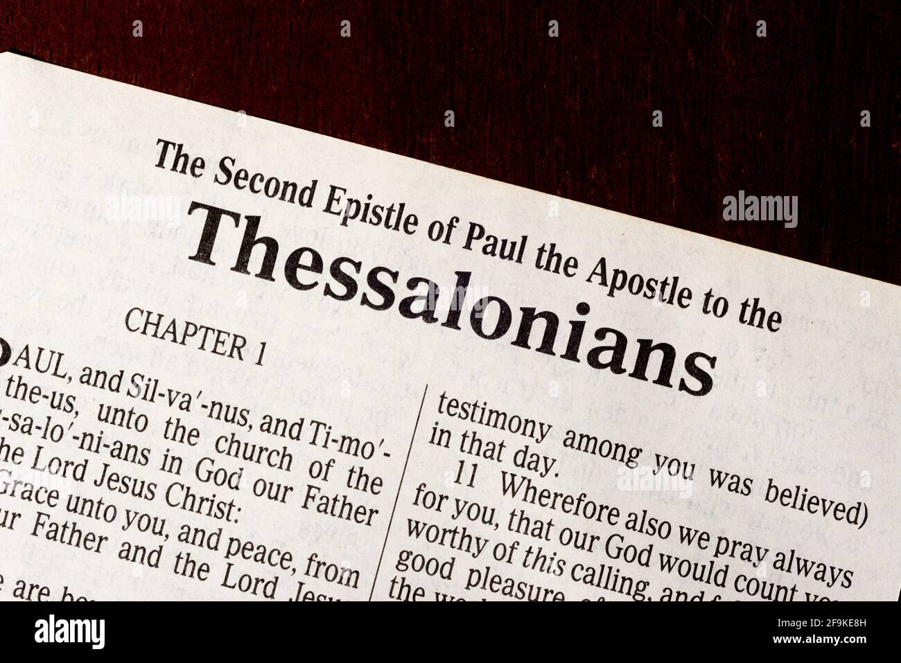 This is the King James Bible translated in 1611.  There is no copyright.  Title Page For Second Thessalonians Stock Photo