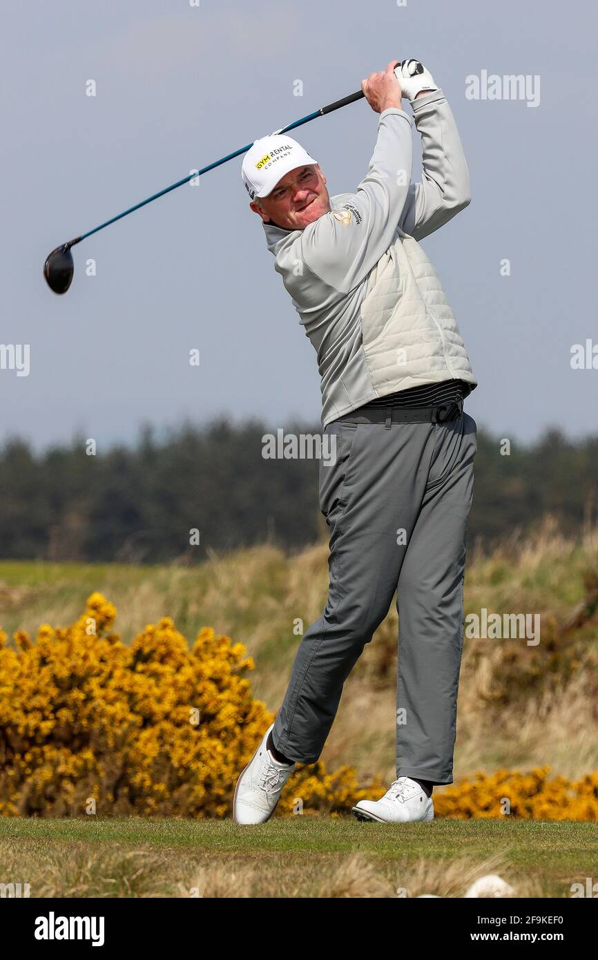 Troon, UK. 19th Apr, 2021. PAUL LAWRIE, Past Open Golf Champion, played in  the "Tartan Pro Tour" over Kilmarnock (Barassie) Links golf course, Troon,  Ayrshire, competing against 74 other golf professional from