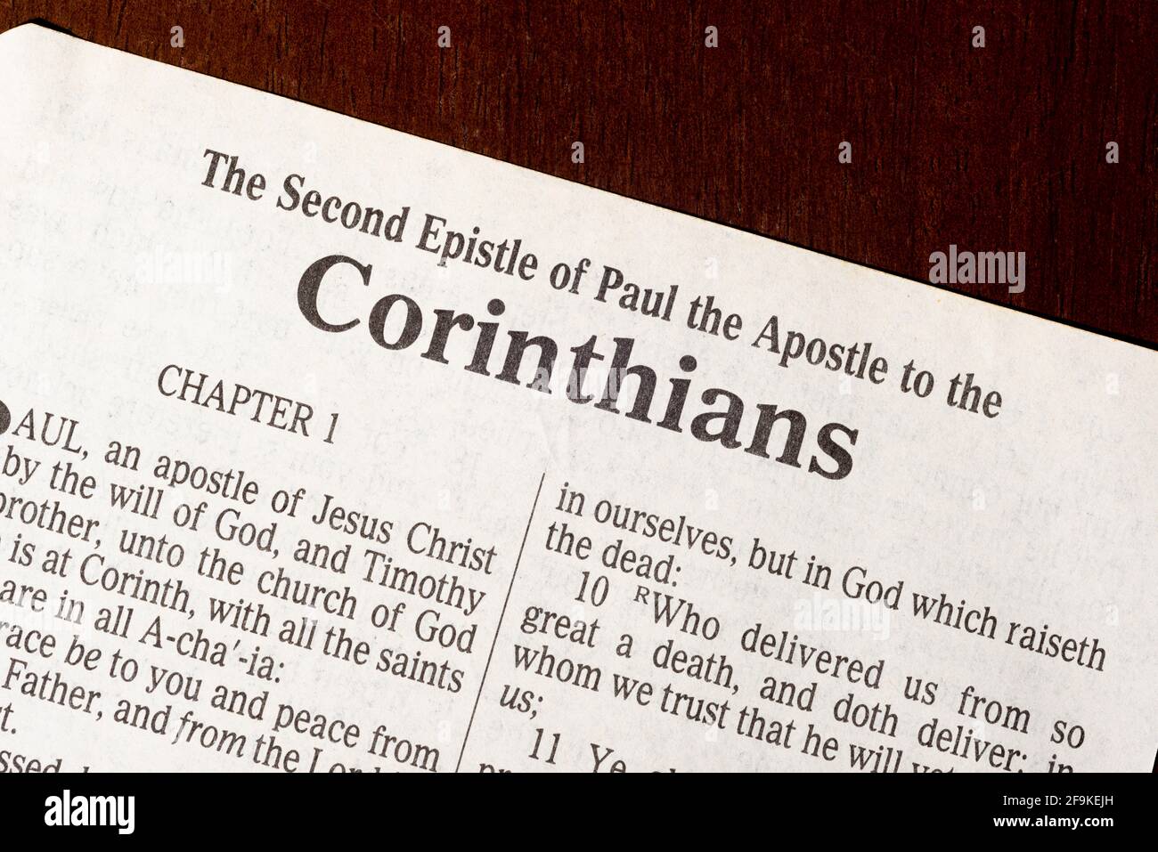 This is the King James Bible translated in 1611.  There is no copyright.  Title Page To Second Corinthians Close-up Stock Photo