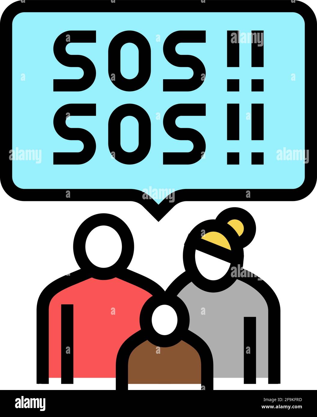 family refugee sos color icon vector illustration Stock Vector