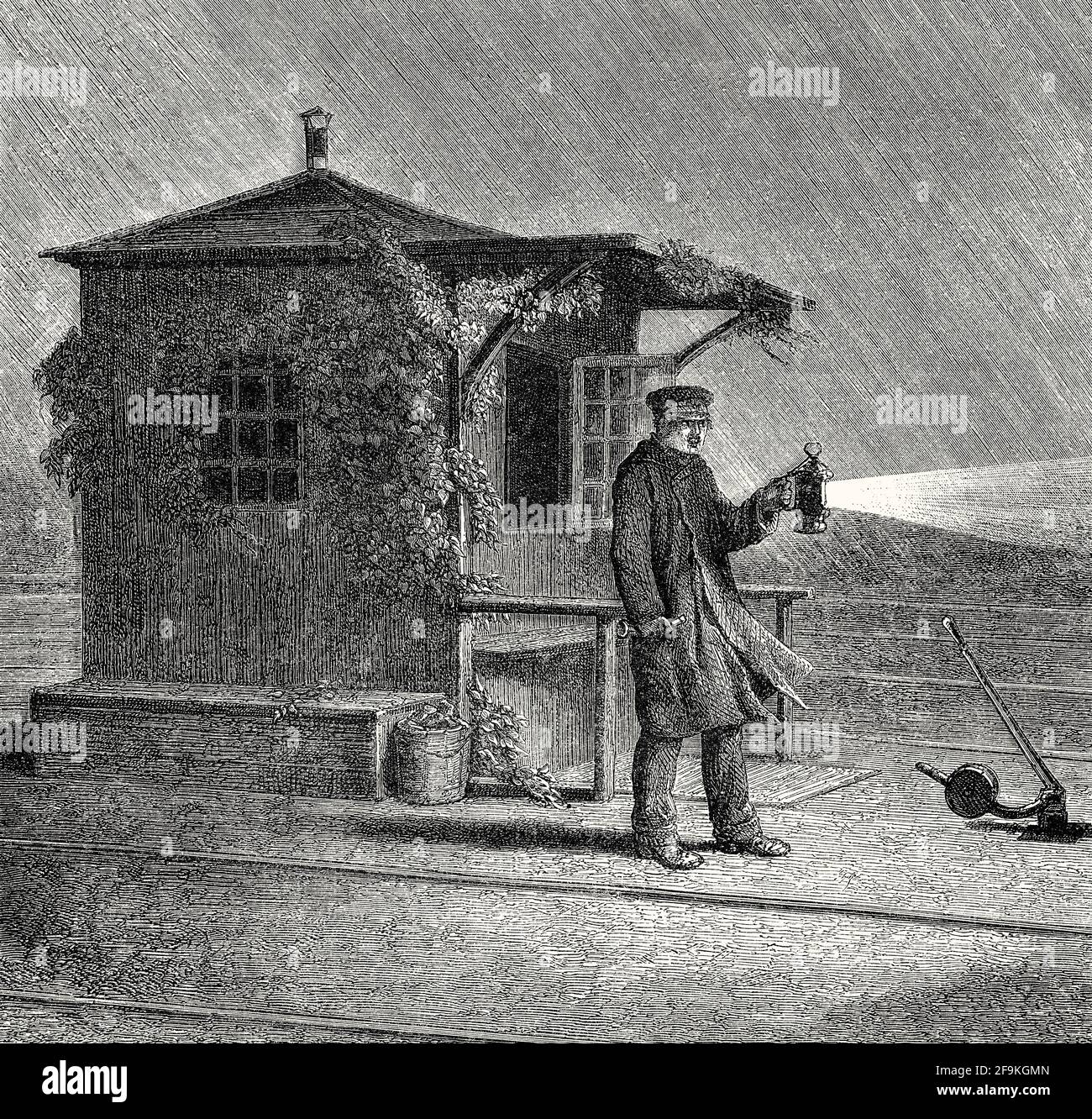 Railwayman, switchman, 19th century Stock Photo