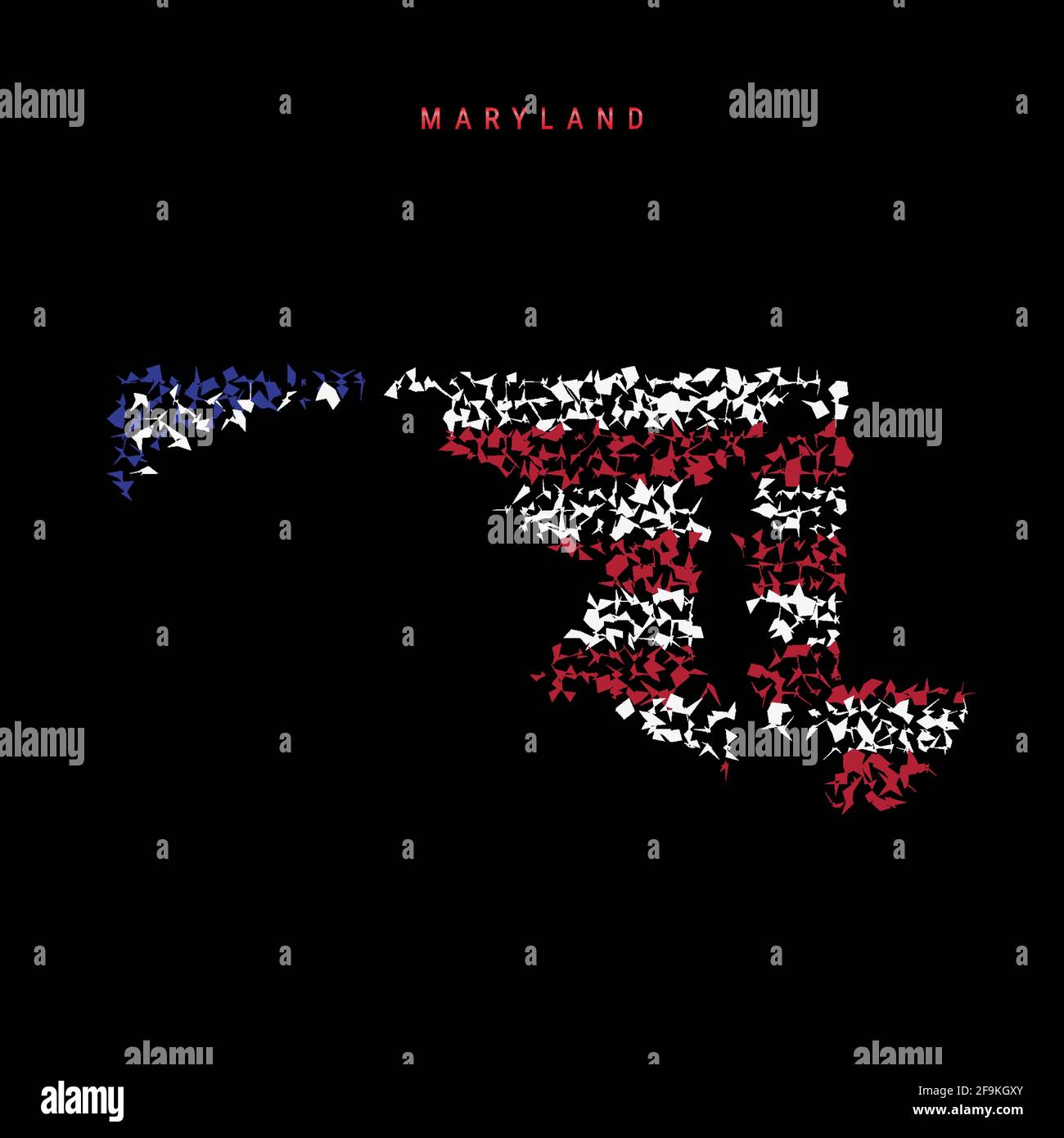 Maryland US state flag map, chaotic particles pattern in the colors of ...