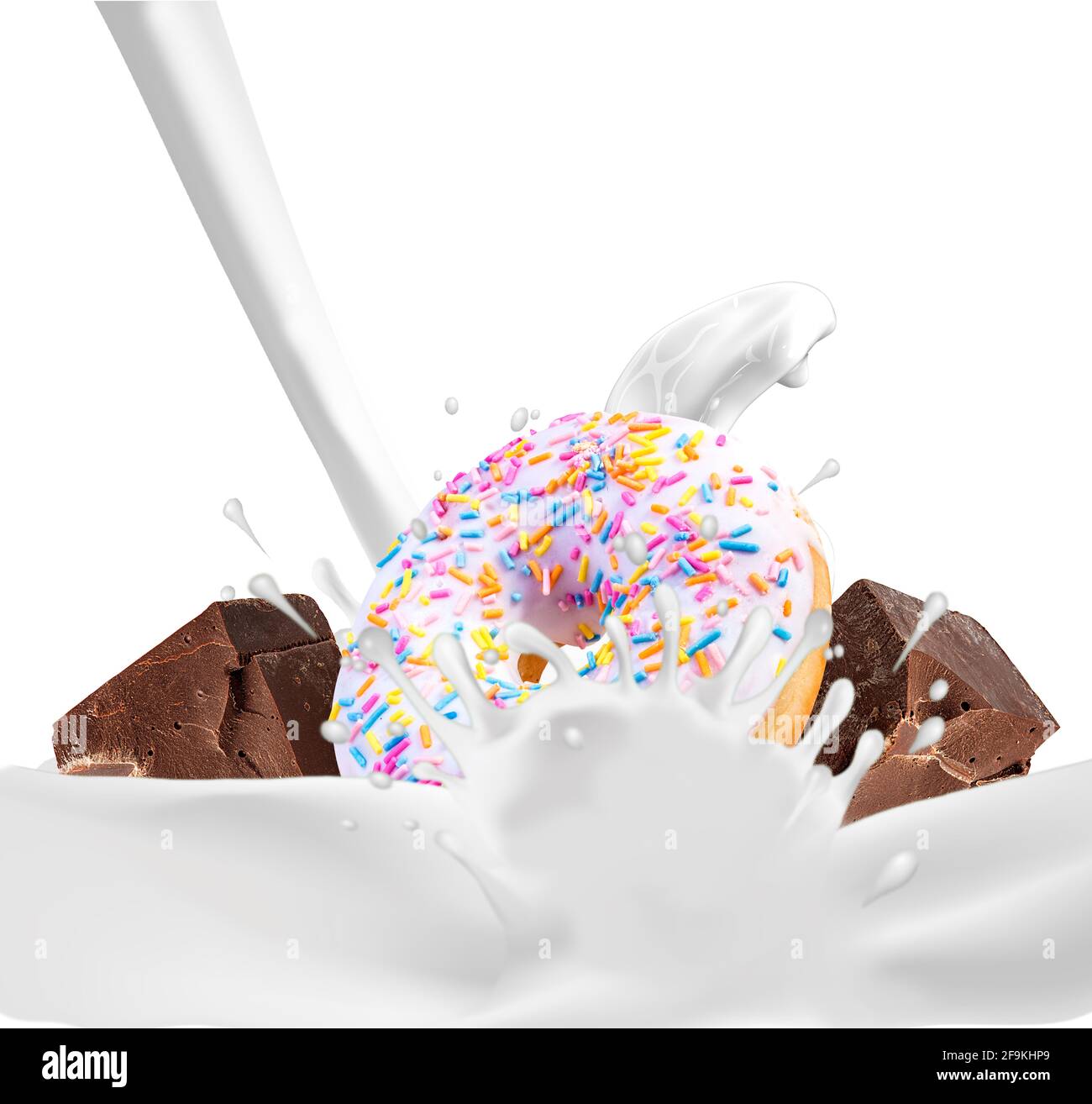 Splash and drops yogurt, milk, ice cream from fallingchocolate and