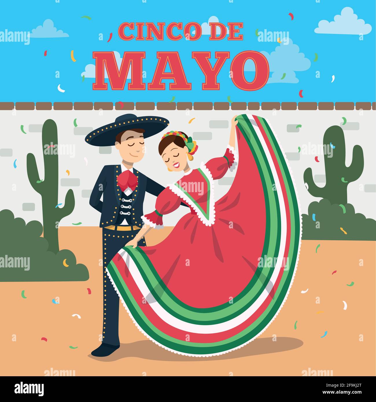Couple of traditional mexican dancers. Cinco de mayo poster - Vector Stock Vector