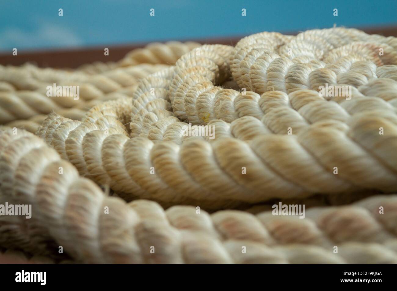A roll marine mooring ropes close-up picture Stock Photo