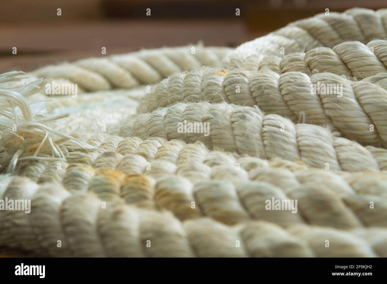 A roll marine mooring ropes close-up picture Stock Photo