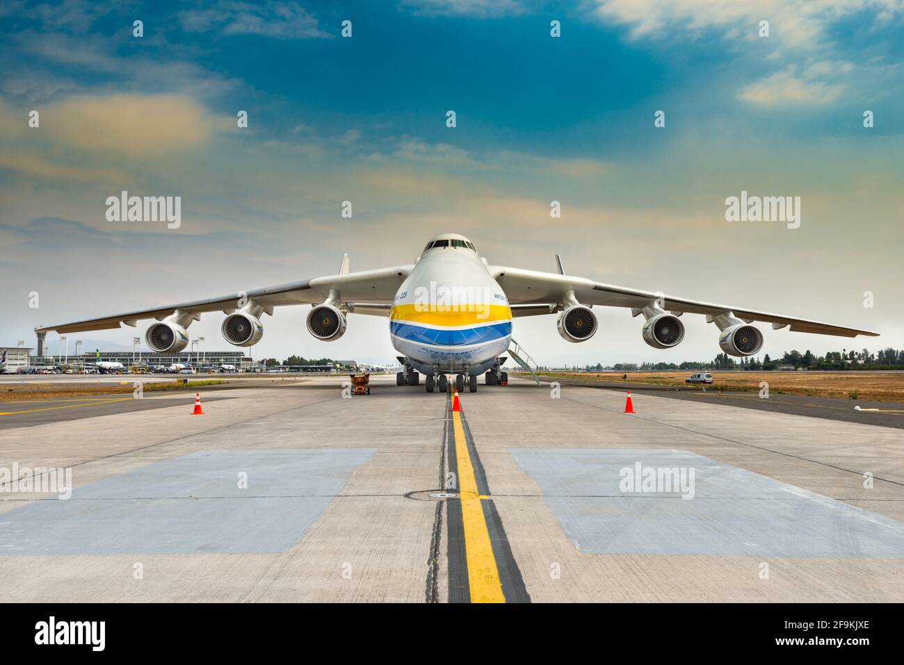 Santiago de Chile, Metropolitan Region, Chile, South America - The Antonov 225 also know as AN-225 and the biggest airplane. Stock Photo