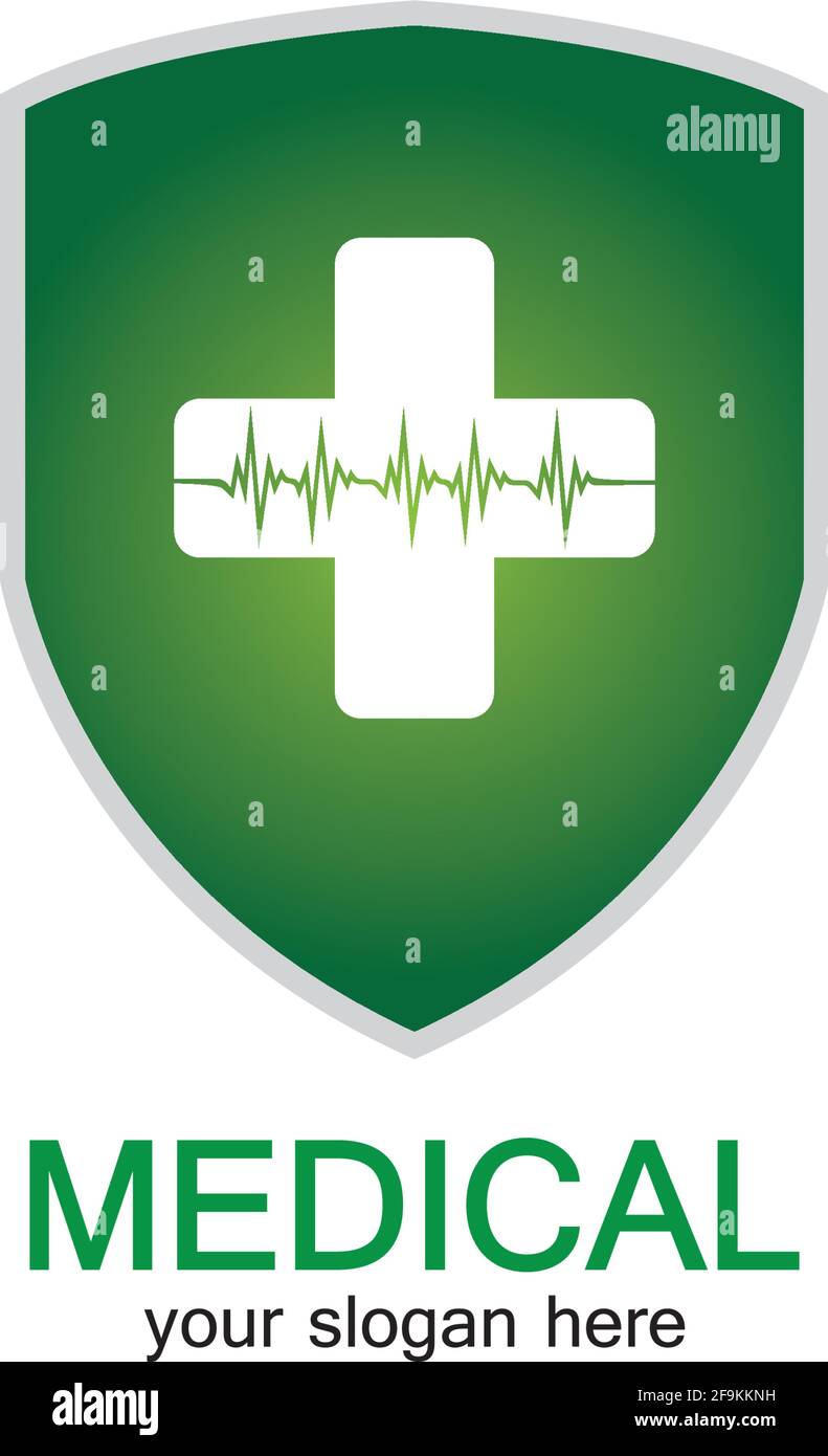 Shield icon with Medical pharmacy Isolated on White Background Stock ...